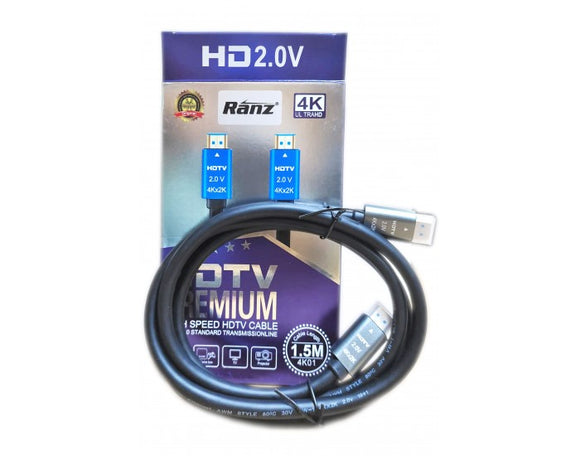 RANZ HDMI CABLE 1.5M 2.0 4K 30HZ 1080P WITH ETHERNET 10.2GB/S SPEED