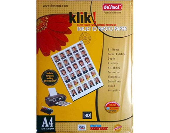 Desmat Inkjet Photo Paper 180 GSM A4 (20 SHEETS) GLOSSY PAPER A4KLIKID180 20S