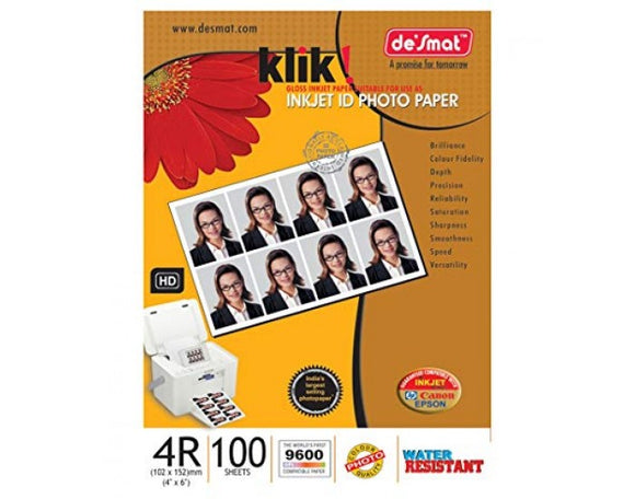 Desmat Inkjet Photo Paper 180 GSM 4 X 6 (100 SHEETS) GLOSSY PAPER 4RKLIKID 180 100S