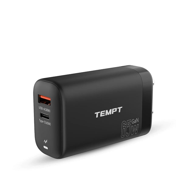 Tempt® Alpha 65W Dual Port Smart Fast Charging Adaptor with GaN Technology, Multi-Layer Protection Without Cable Black BROOT COMPUSOFT LLP JAIPUR