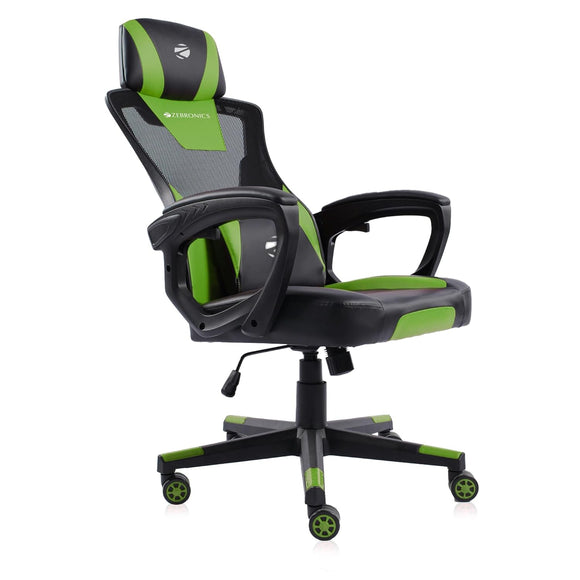 Zebronics GC1400 Gaming Chair with 360° Swivels & Casters, 90°-125° Backrest Green