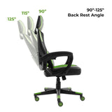 Zebronics GC1400 Gaming Chair with 360° Swivels & Casters, 90°-125° Backrest Green