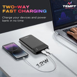 Tempt - Booster 10000mAh Power Bank Lithium Polymer Battery  Fast Charging  Dual Output USB Port Anrdoid & Other Devices  Pocket Size White