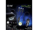 EVM USB CAR CHARGER 3 IN 1 (ENPLUG 3 IN 1) MICRO|TYPE C|IPHONE EVM-CCR-02