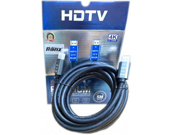 RANZ HDMI CABLE 5M 4K 30HZ 1080P WITH ETHERNET 10.2GB/S SPEED