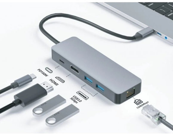 Linetek Type C Hub 5 Port 3.0 With Lan Giga (USB 3.0|HDMI|RJ45|TYPE C) LTK 2UHRP BROOT COMPUSOFT LLP JAIPUR 