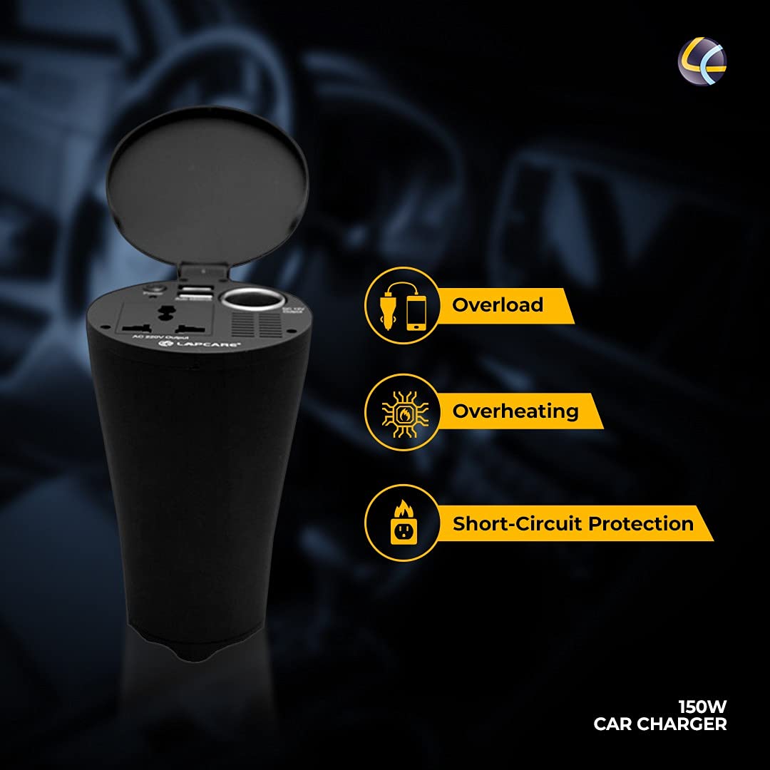 Lapcare Car Charger For Laptop Inverter 150W with 2 port USB 1 AC 220V