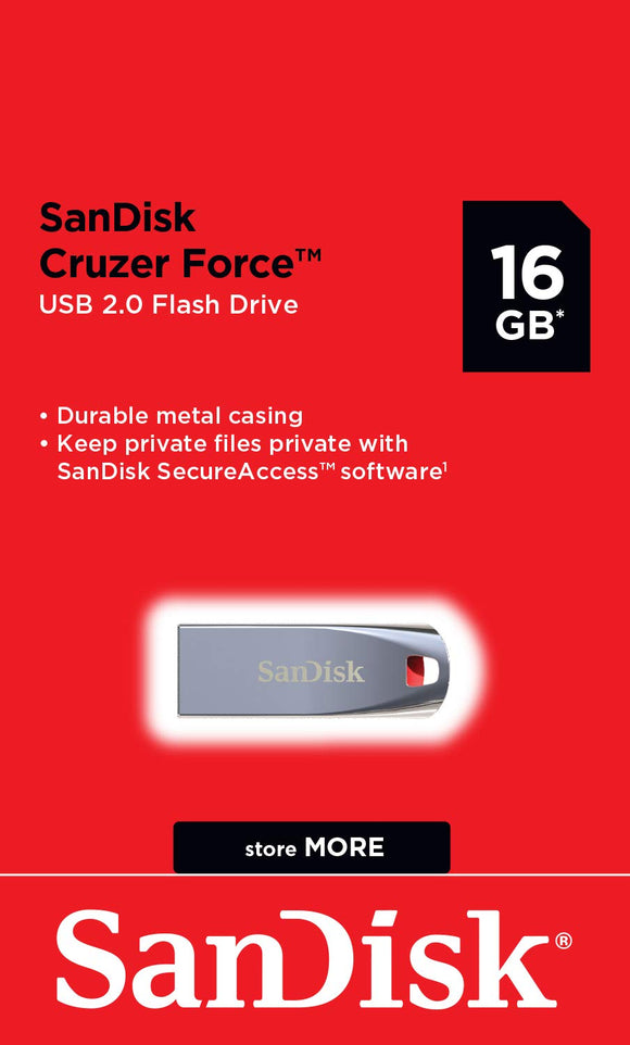 SanDisk Cruzer Force USB Flash Drive, 16GB, USB2.0, Durable Metal Casing BROOT COMPUSOFT LLP JAIPUR