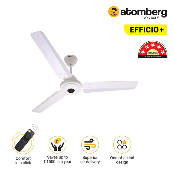 Atomberg Efficio+ 1200 mm BLDC Motor with Remote 3 Blade Ceiling Fan Pearl white BROOT COMPUSOFT LLP JAIPUR