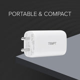 Tempt Alpha 65W Triple Port Smart Fast USB Type A Charging Adaptor with GaN Technology White