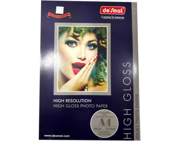 Desmat Inkjet Photo Paper 130 GSM A4 (50 SHEETS) GLOSSY PAPER A4 PG 130 50S