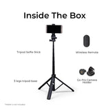 DIGITEK DTR-525 SS 160 CM Long Tripod Selfie Stick with Wireless Remote, Aluminum Rod with 3 Legs Base, 360° Head, GoPro Adapter, 7 Section Adjustment - Compatible with Phones & Action Cameras