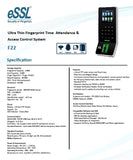 Essl F22 WiFi Enabled Fingerprint Time Attendance Machine with Access Control Feature, Lifetime Desktop Software, 3000 Users, 1 Lac Log, Cloud, Android App, Weigand Support