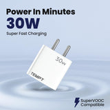 Tempt Bolt 30W QC+PD Charger with Dual Port USB-A & Type-C Includes 1m 6A SuperVOOC Cable
