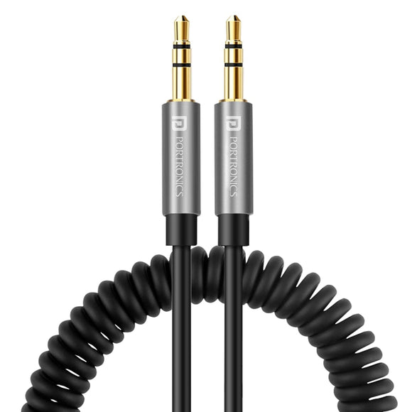Portronics Konnect Aux 6 1.5 meter Long Spiral AUX Cable Black