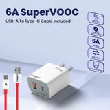 Tempt Bolt 30W QC+PD Charger with Dual Port USB-A & Type-C Includes 1m 6A SuperVOOC Cable