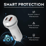 Tempt 48W Electra Max Fast Car Charger with Dual Output White
