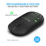 Amkette Hush Pro Spectra 2.4 GHz Silent Switch Wireless Mouse with Ergonomic Design Black