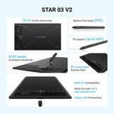 XP-Pen Star03 V2 8192 Levels of Pressure Sensitivity, Battery-Free Stylus, 8 Shortcut Keys