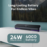 Tempt CineBar 24W Portable Wireless Soundbar Dual Bass RGB LED