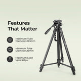 Digitek DTR-550 LT 65 Inch Lightweight Tripod Maximum Load up to 5kg 5.57 Feet Tall for Digital SLR & Video Cameras, Made Aluminium Material