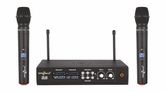 Studiomaster XR-80 HH Dual Channel UHF Wireless Microphone System – 2 Wireless Mics with Receiver for Presentations, Singing &