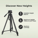 Digitek DTR-550 LT 65 Inch Lightweight Tripod Maximum Load up to 5kg 5.57 Feet Tall for Digital SLR & Video Cameras, Made Aluminium Material
