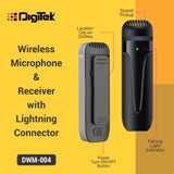 Digitek DWM-004 PRO  Wireless Microphone with Receiver Set, 2 Mics + 1 Receiver, Lightning Connector, 4 Hours