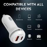 Tempt 48W Electra Max Fast Car Charger with Dual Output White