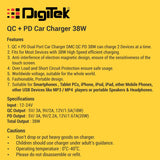 Digitek DMC QC PD 38W Fast Car Charger with Dual Output, 38 Watts
