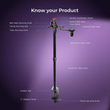 Digitek DTMHA 001 Table Mount with Auxiliary Holding Arm for Stream Overhead Video Desktop Bedroom Bedhead Office