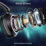 Boat Rockerz 480 W/RGB LEDs, 6 Light Modes, 40Mm Drivers, Beast Mode, 60Hrs Playback, Enx Tech, BT V5.3, Adaptive Fit & Easy Access Controls, Bluetooth Over Ear Headphones(Black Sabre)