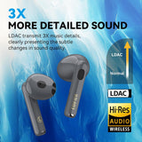 Edifier W320TN Adaptive Active Noise Cancelling Earbuds, LDAC & Hi-Res Audio Wireless, 6 Microphones AI Call Noise Cancellation, in Ear Detection, App Control, Fast Charge, IP54, Bluetooth 5.3 - Gray