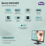 BenQ GW2490 24 Inches 1920X1080P FHD IPS Monitor 100Hz 99% Srgb Eye-Careu Dual HDMI Display Port