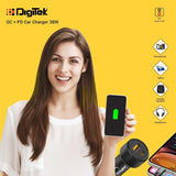 Digitek DMC QC PD 38W Fast Car Charger with Dual Output, 38 Watts