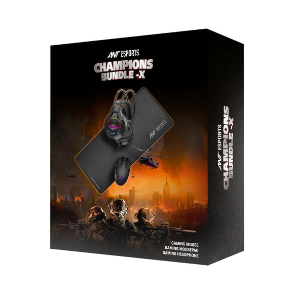 Ant Esports Champions Bundle X – 3 in 1, Gaming RGB Mouse + Gaming RGB Headset + Gaming Mouse pad – Black