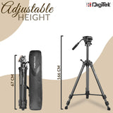 Digitek DPTR 880 PRO 165 cm Platinum Aluminum Light Weight Tripod, with Fluid Video Head, for DSLR & Video Cameras, Maximum Operating Height: 5.90 Feet, Maximum Load : 6 kgs Black