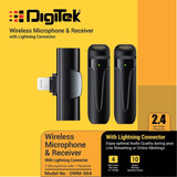 Digitek DWM-004 PRO  Wireless Microphone with Receiver Set, 2 Mics + 1 Receiver, Lightning Connector, 4 Hours