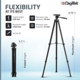 DIGITEK (DTR 480LW) 57 Inch Portable Aluminium Alloy Tripod with Smartphone Holder & 360° Ball Head, 3 Section Adjustment, 2kg Load Capacity, Carry Bag, Compatible with Smartphone, Video Camera, DSLR.