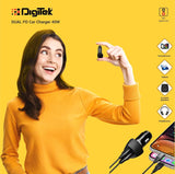 Digitek DMC 2PD 40W Dual Port Fast Car Charger with Dual Type-C PD Ports, Fast Charging