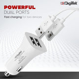 Digitek DMC 031 Dual USB Fast Car Charger 2.4A, High-Speed Car Adapter