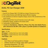 Digitek DMC 2PD 40W Dual Port Fast Car Charger with Dual Type-C PD Ports, Fast Charging
