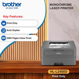 Brother Laser Printer HL-L2400D A4 Single Function with Duplex