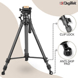 Digitek DPTR 880 PRO 165 cm Platinum Aluminum Light Weight Tripod, with Fluid Video Head, for DSLR & Video Cameras, Maximum Operating Height: 5.90 Feet, Maximum Load : 6 kgs Black