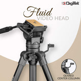 Digitek DPTR 880 PRO 165 cm Platinum Aluminum Light Weight Tripod, with Fluid Video Head, for DSLR & Video Cameras, Maximum Operating Height: 5.90 Feet, Maximum Load : 6 kgs Black
