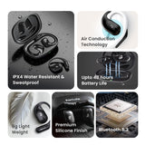 NG EarSafe OpenBuds Wireless Open Ear Earbuds with Hook Design Quad Mic ENC for Clear Calls  12x17mm Drivers  Premium Silicone Finish