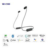 Sony WI-C100 Wireless Headphones with Customizable Equalizer for Deep Bass with mic Black