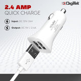 Digitek DMC 031 Dual USB Fast Car Charger 2.4A, High-Speed Car Adapter