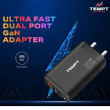 Tempt® Alpha 65W Dual Port Smart Fast Charging Adaptor with GaN Technology, Multi-Layer Protection Without Cable Black BROOT COMPUSOFT LLP JAIPUR