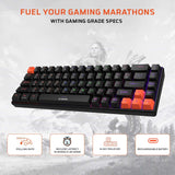 Amkette EvoFox Katana S Mini Wireless Mechanical Keyboard  Tri-Mode 3X BT, 2.4GHz & Wired Connectivity Hot-Swappable Red Switches 68-Key Compact  Rainbow Backlight  Rechargeable Battery Black